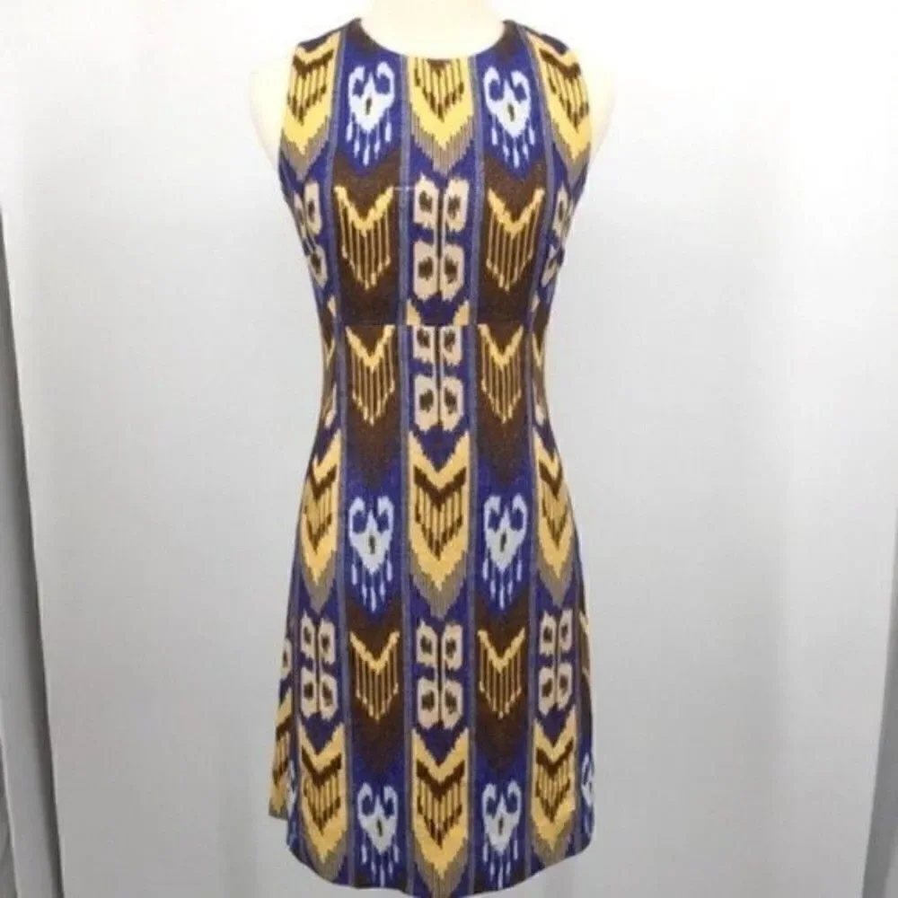 Tory Burch Kiersten Ikat print dress sleeveless Knee lenght Gillter Lined 2 BoxD